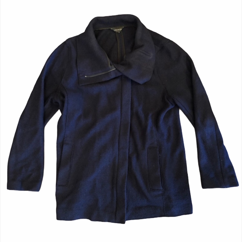 Ann Taylor Navy Wool Zip Up Jacket Light Coat XL